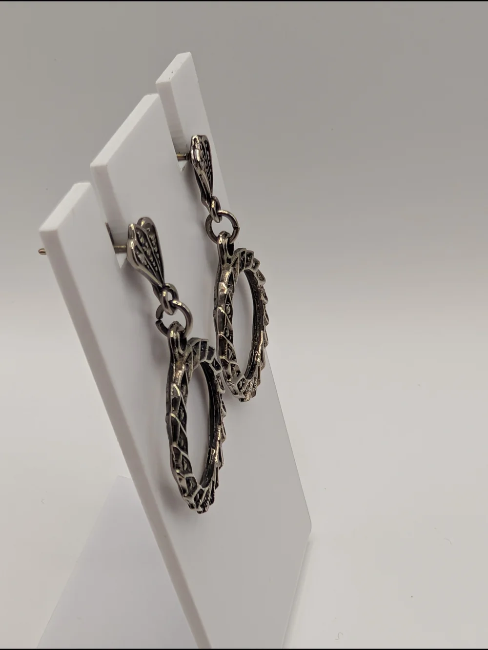 Vintage-Inspired Silver Tone Hoop Drop Earrings